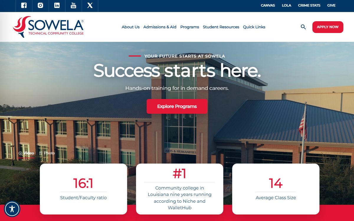 Sowela Technical Community College campus in Lake Charles, LA