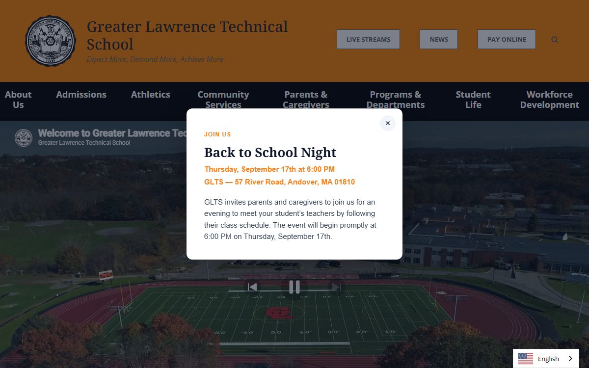 Greater Lawrence Technical School campus in Andover, MA