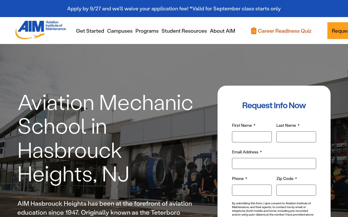 Aviation Institute of Maintenance campus in Hasbrouck Heights, NJ
