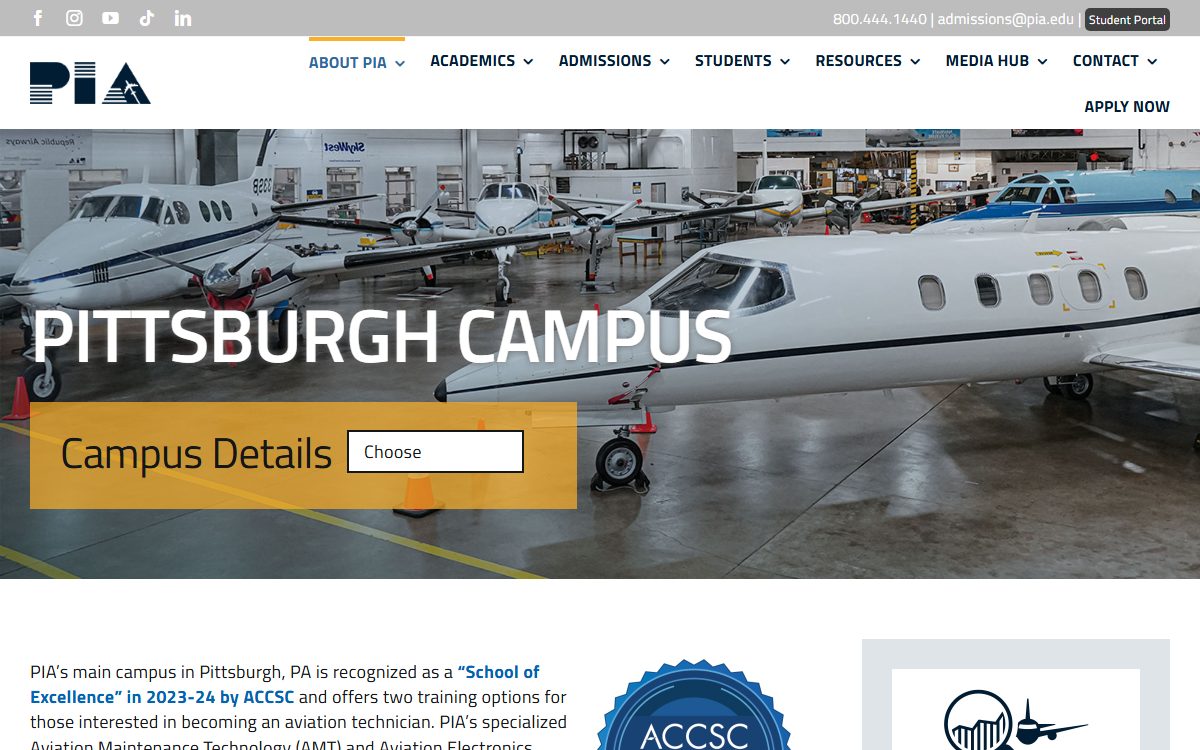 Pittsburgh Institute of Aeronautics campus in West Mifflin, PA
