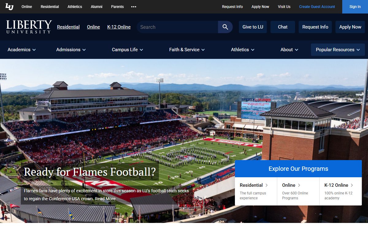 Liberty University campus in Lynchburg, VA