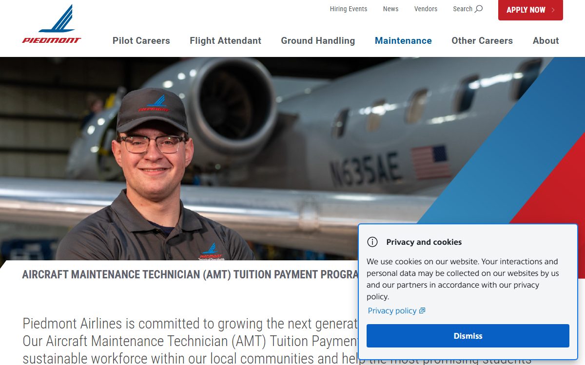 Piedmont Airlines AMT Tuition Payment Program apprenticeship program in Salisbury, MD